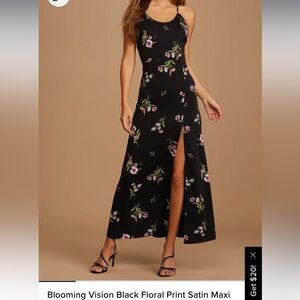 Blooming Vision Black Floral Print Satin Maxi Dress from Lulu’s